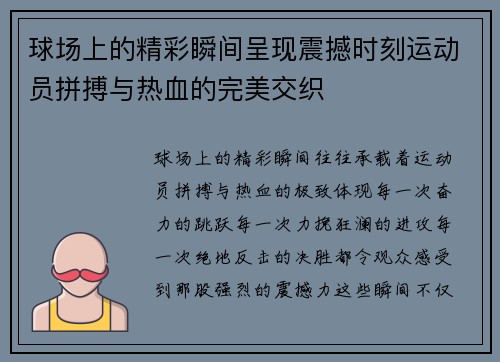 球场上的精彩瞬间呈现震撼时刻运动员拼搏与热血的完美交织