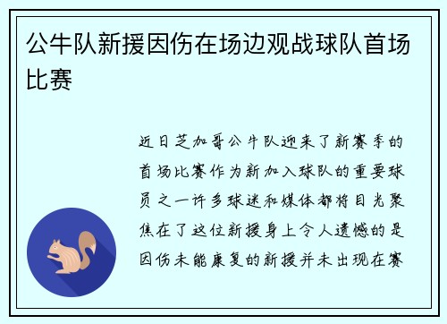 公牛队新援因伤在场边观战球队首场比赛
